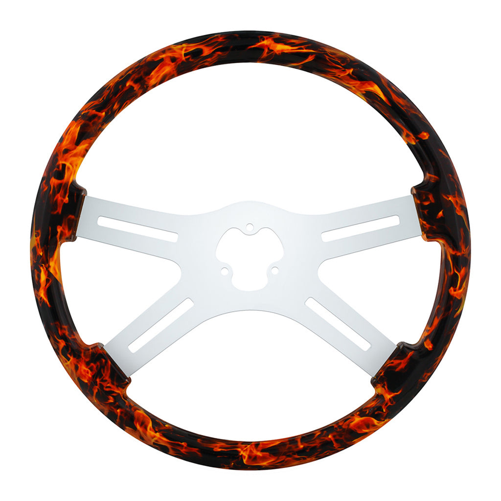 United Pacific - 18" Flame Steering Wheel With Hydro-dip Finish Wood - 4 Spoke