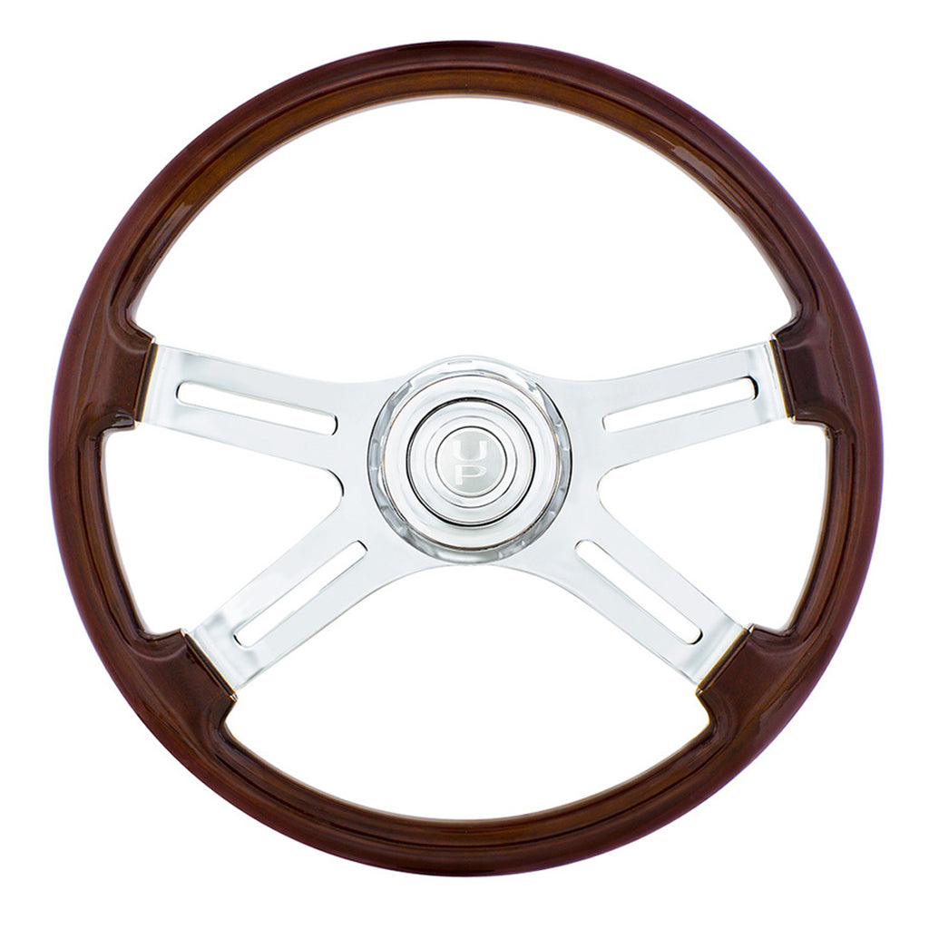 United Pacific - 18" 4 Spoke Steering Wheel With Chrome Horn Bezel And Horn Button