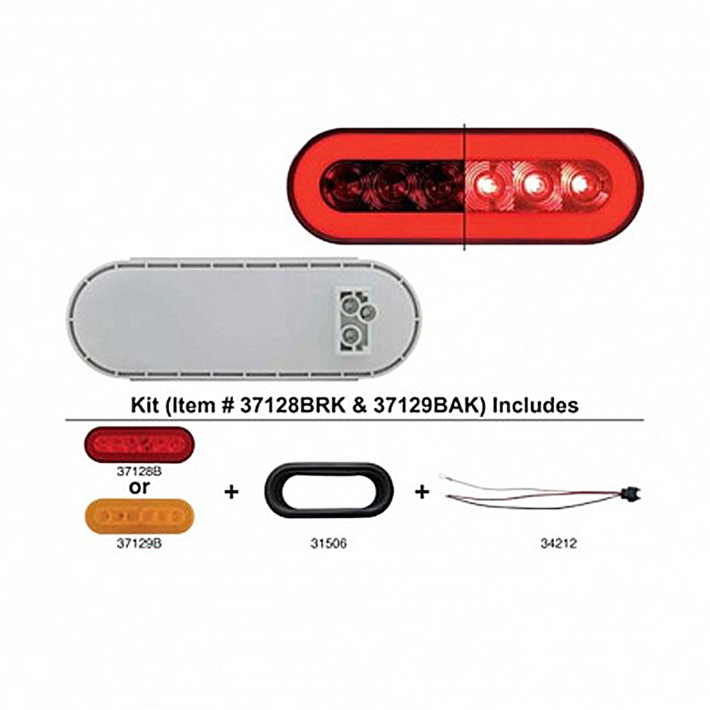 22 LED 6" Oval Turn Signal GloLight Bar Kit - Amber or Red LEDs (Amber or Red Lens)