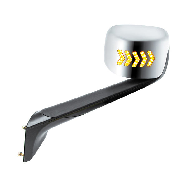 Hood Mirror Assembly w LED Lights On Mirror Cover & Glass