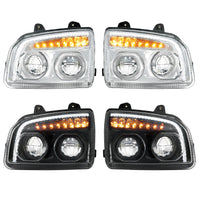 High Power LED Headlight W Turn Signal & Light Bar For 2015-2025 Kenworth T880 - Chrome or Black Housing (Driver or Passenger)