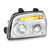 High Power LED Headlight W Turn Signal & Light Bar For 2015-2025 Kenworth T880 - Chrome or Black Housing (Driver or Passenger)