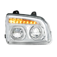 High Power LED Headlight W Turn Signal & Light Bar For 2015-2025 Kenworth T880 - Chrome or Black Housing (Driver or Passenger)