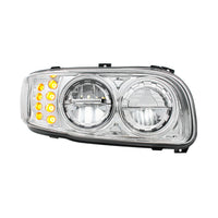 High Power LED Chrome or Black Headlight w 8 LED Turn & 4 LED Position Light For 2008-2024 Peterbilt 389 (Driver or Passenger Side)