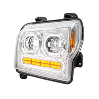 High Power 10 LED Chrome or Black Headlight w 24 LED Turn & 100 LED Halo For 2019-2024 Kenworth W990 (Driver or Passenger Side)