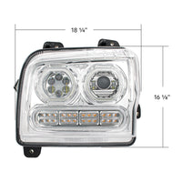 High Power 10 LED Chrome or Black Headlight w 24 LED Turn & 100 LED Halo For 2019-2024 Kenworth W990 (Driver or Passenger Side)