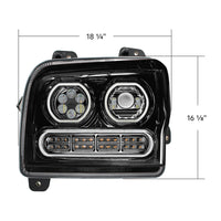 High Power 10 LED Chrome or Black Headlight w 24 LED Turn & 100 LED Halo For 2019-2024 Kenworth W990 (Driver or Passenger Side)