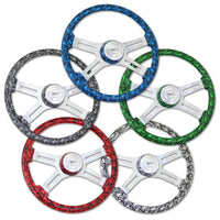 18" Printed Skulls Wood Rim Steering Wheel w/ Chrome 4-Spokes (Various Colors)