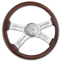 "Diesel" - 18" Painted Wood Rim Steering Wheel w/ Polished Aluminum Spokes and Chrome Horn Button & Bezel