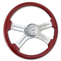 "Diesel" - 18" Painted Wood Rim Steering Wheel w/ Polished Aluminum Spokes and Chrome Horn Button & Bezel