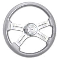 "Diesel" - 18" Painted Wood Rim Steering Wheel w/ Polished Aluminum Spokes and Chrome Horn Button & Bezel