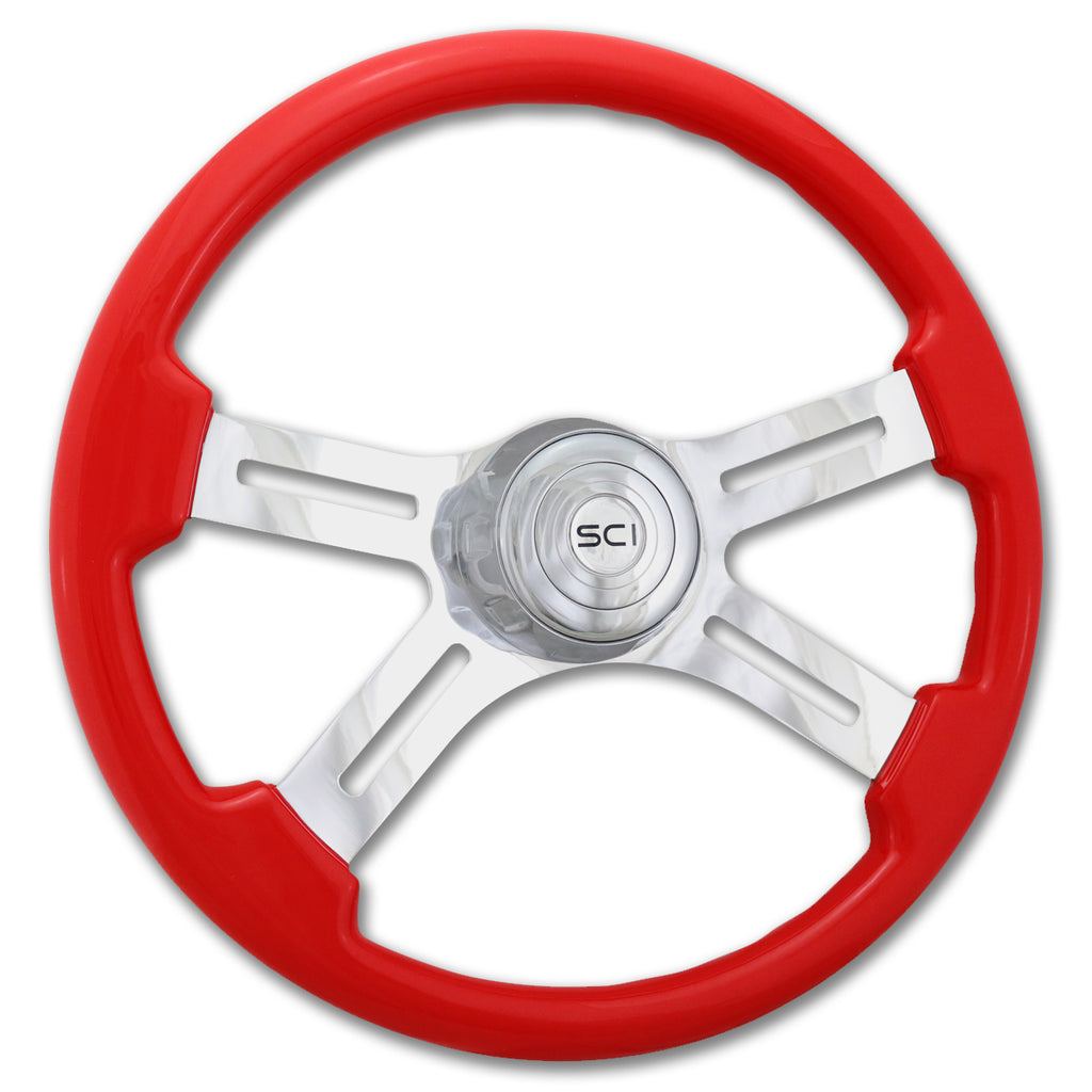"Diesel" - 18" Painted Wood Rim Steering Wheel w/ Polished Aluminum Spokes and Chrome Horn Button & Bezel