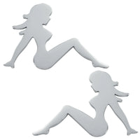 Chromed Steel "Sitting Nude Lady" Cut Out w 2 Mounting Studs