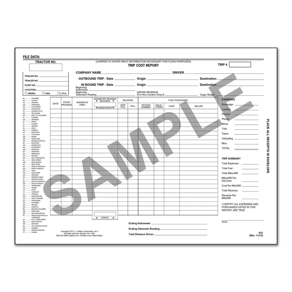 Trip Cost Report (Envelope-white)