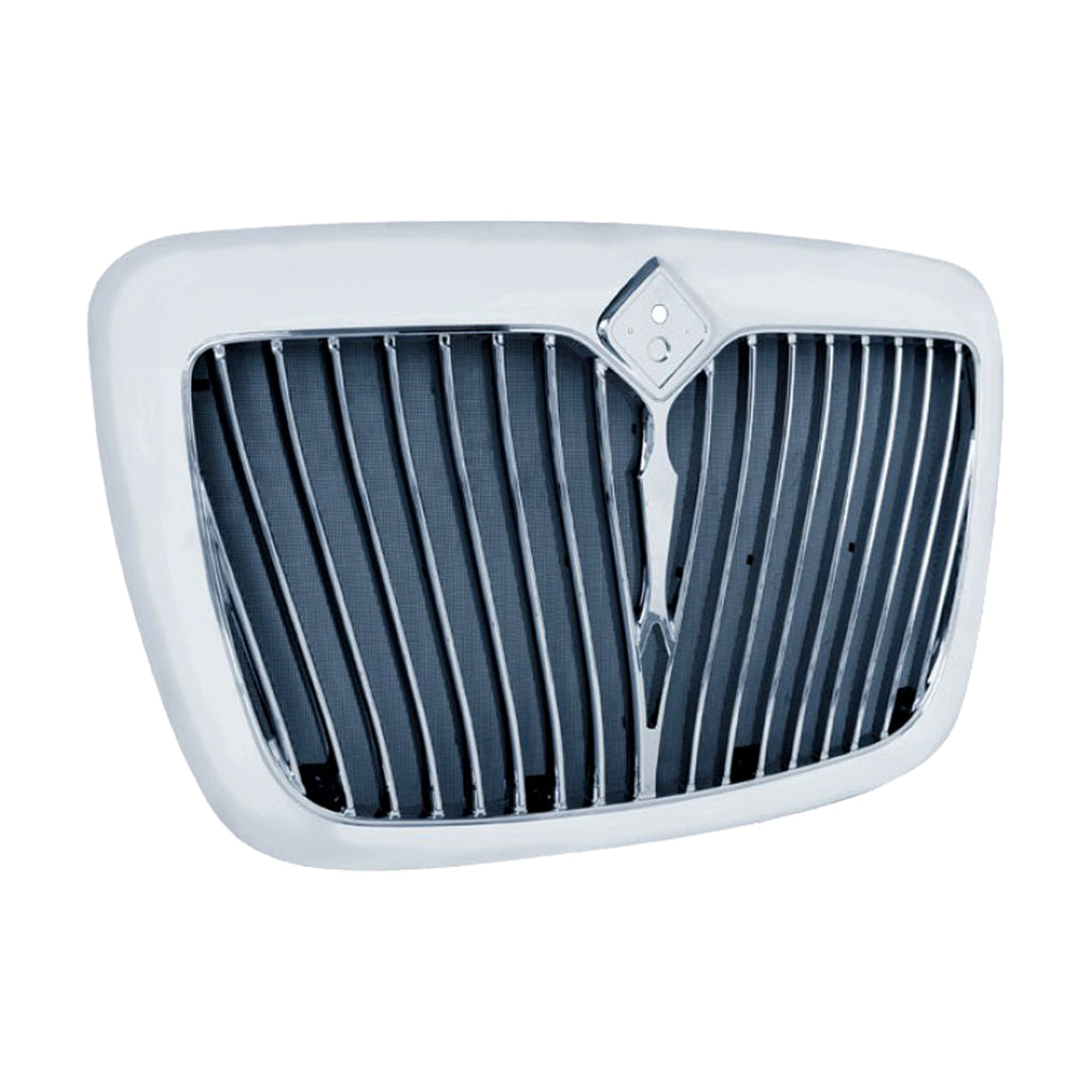 United Pacific - Chrome Grille w Curved Bars & Bug Screen for 06-17 International ProStar