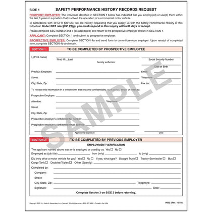 Safety Performance History Records Request (Padded Format, 8-1/2" W x 11" L)