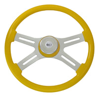 Steering Creations - 18" Yellow Painted Wood Rim Steering Wheel w 4 Chrome Spokes