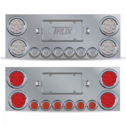 Trux Standard Rear Center Panel w 4" Holes / 2" Holes / 2 License LED Holes (Clear or Red Lens)