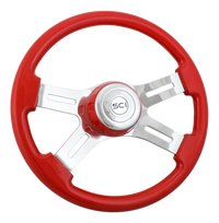 Classic 18" Painted (Viper Red) Wood Rim Steering Wheel w 4-Spoke Chrome Slot Cut Outs