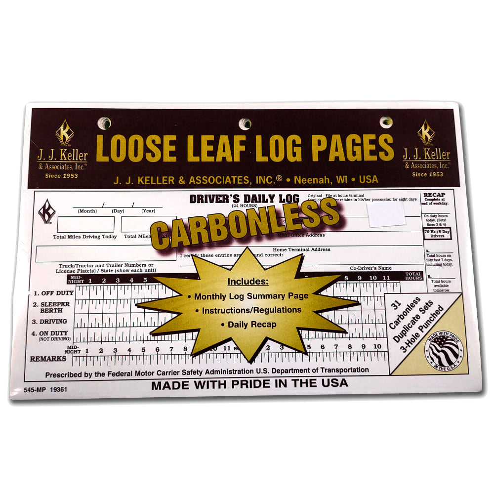 Loose-Leaf Duplicate Driver’s Daily Logs, 2-Ply, Carbonless, with recap, detailed Daily Vehicle Inspection Report, 3-Hole Punched