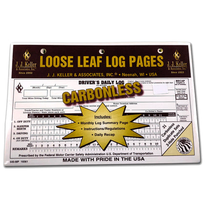 Loose-Leaf Duplicate Driver’s Daily Logs, 2-Ply, Carbonless, with recap, detailed Daily Vehicle Inspection Report, 3-Hole Punched