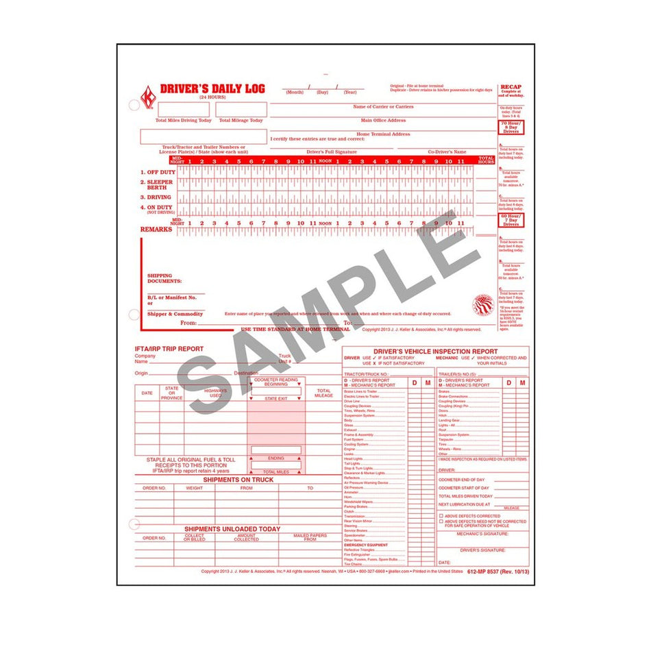 Loose-Leaf Five-In-One Driver’s Daily Log Books - 2-Ply, Carbonless, 3-Hole Punched
