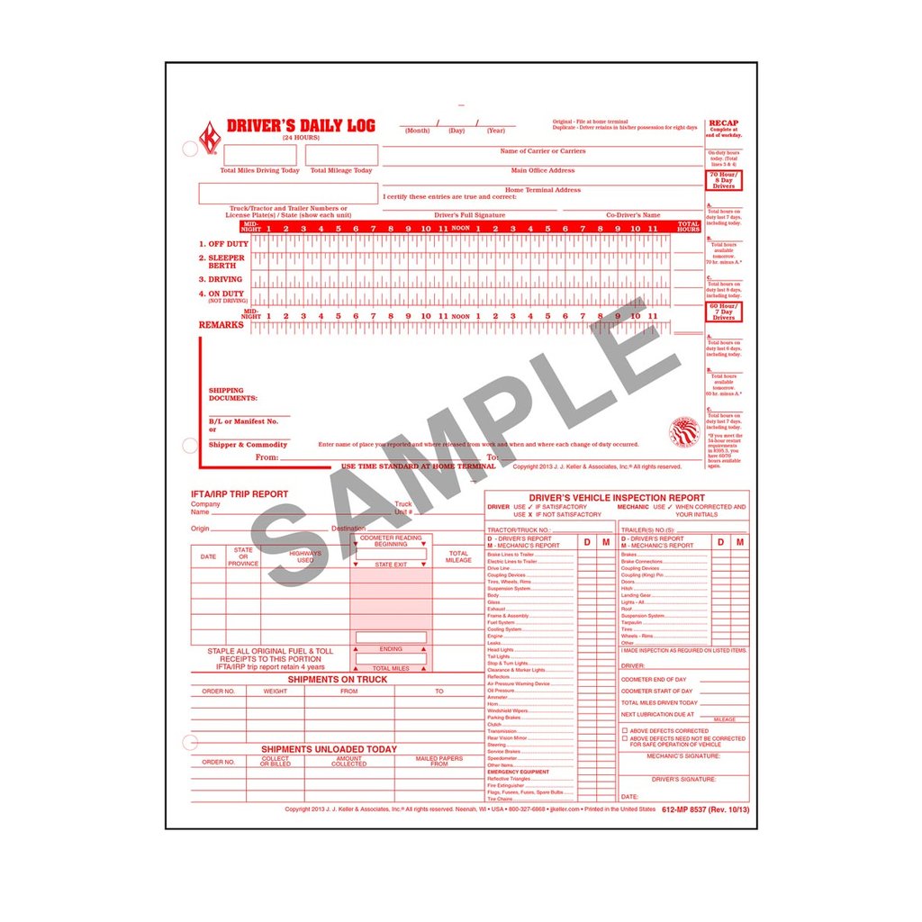 Loose-Leaf Five-In-One Driver’s Daily Log Books - 2-Ply, Carbonless, 3-Hole Punched