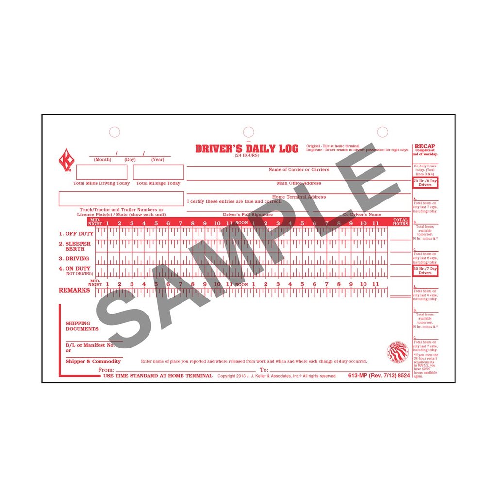 Loose-Leaf Duplicate Driver’s Daily Logs, 2-Ply, Carbon, with recap, detailed Daily Vehicle Inspection Report, 3-Hole Punched