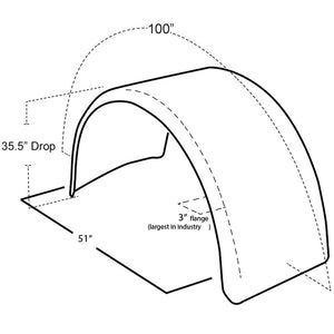 Hogebuilt 100" 430 Mid-Grade Single Axle 1/2 Circle Fender w/ 35.5" Drop