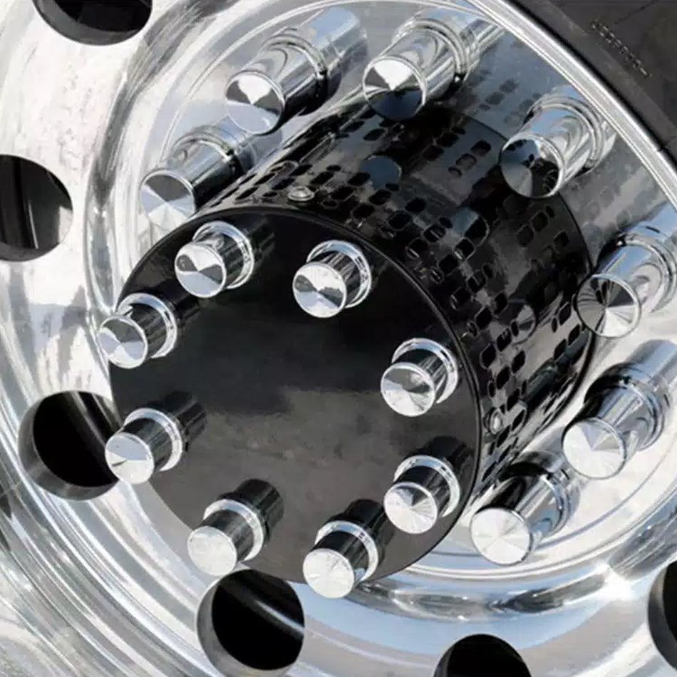 Stainless Steel Multi-Fit Hub Cover w/ 33mm Chrome Plastic Nut Covers