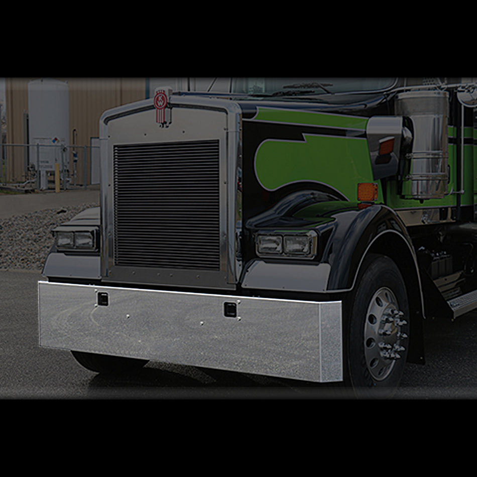 Kenworth 900B or 900L 20" Mitered End, Blind Mount Stainless Steel Bumper with Tow Holes