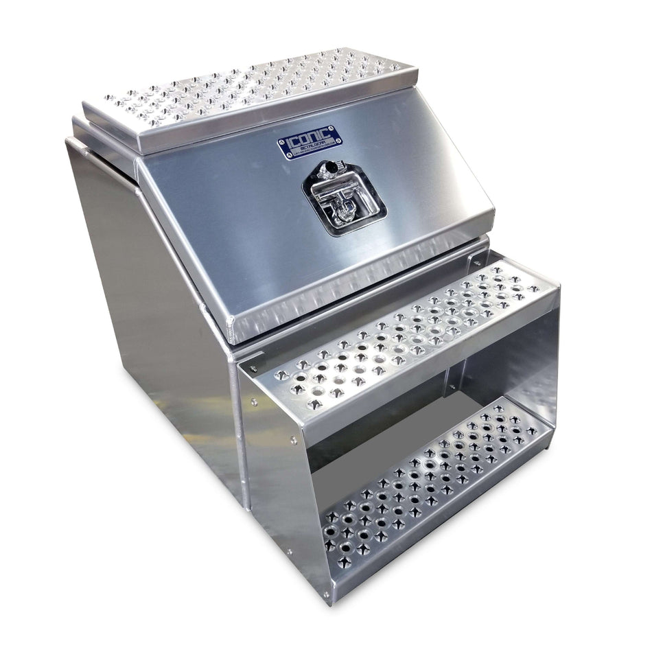 Iconic Metal Gear - 22" Aluminum Step Box with Smooth or Diamond Plate Checker Lid