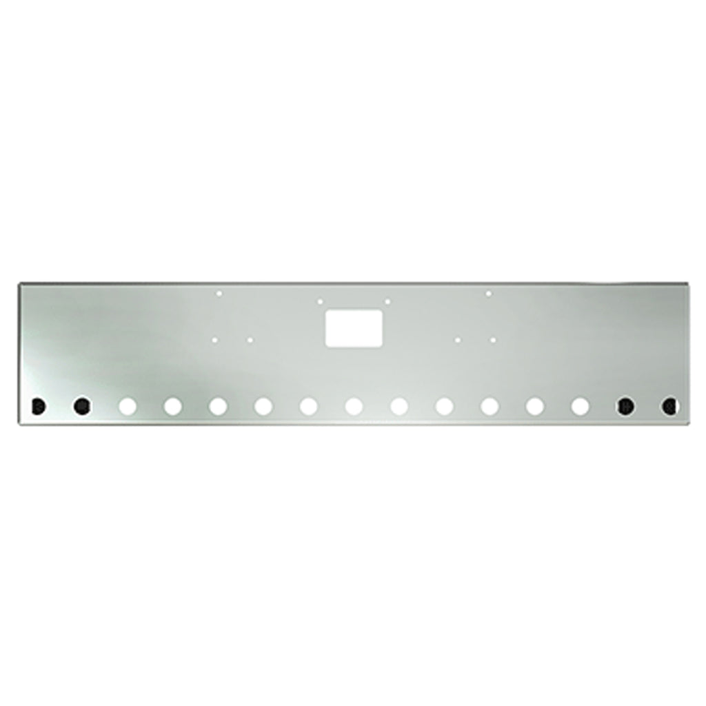 Peterbilt 379 20" Box End Square 10Ga Chromed Steel Bumper w Bolt, Tow & 15x2" Round Light Holes