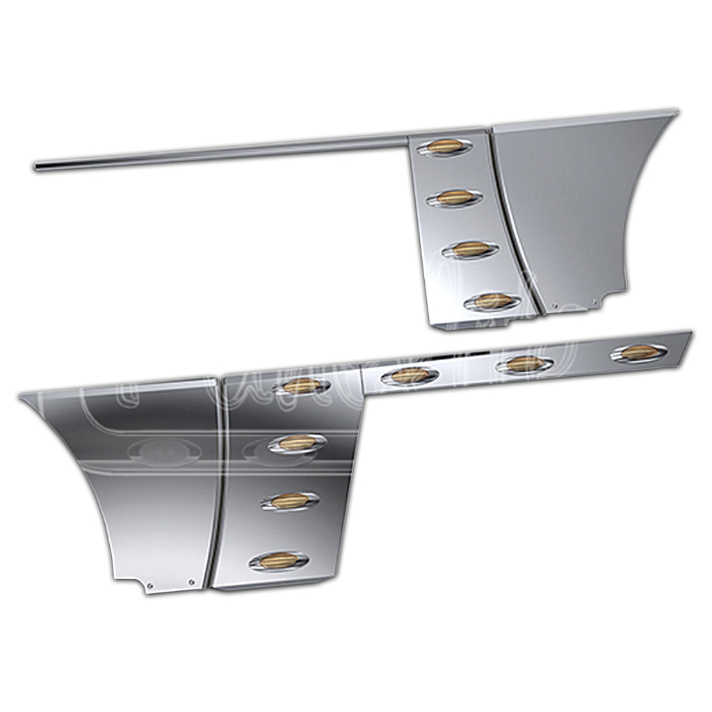 2018+ Peterbilt 389 Stainless Steel Long Hood Elite Panel Kit w Amber M1 LED Lights