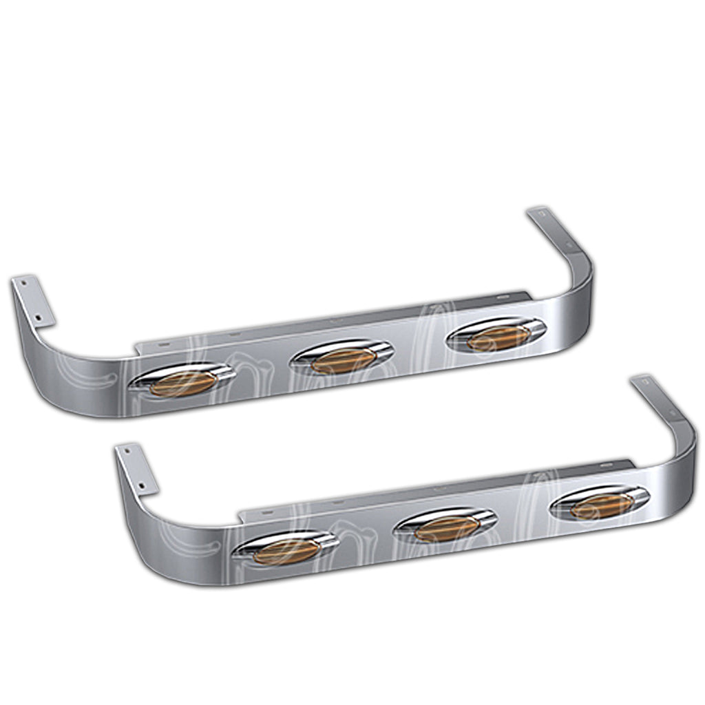 2018+ Peterbilt 389 Long Hood 44" Stainless Steel Sleeper Panels w Amber M1 Lights