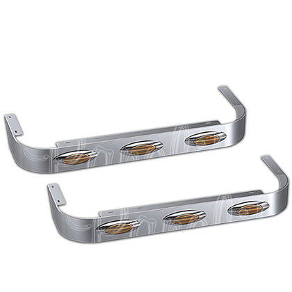 2018+ Peterbilt 389 Long Hood 44" Stainless Steel Sleeper Panels w Amber M1 Lights