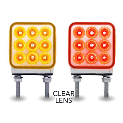 Trux Double Face 3" LED Mini Square Clear Amber/Red Stop/Turn Marker Double Post Light
