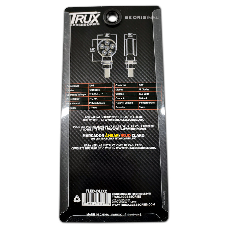 Trux - 1.8" Double-Faced Mini Lollipop Clearance & Marker Light (Clear Amber/Red )