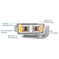 Peterbilt 379 10 High Power LED Chrome Projection Headlight Assembly (Driver or Passenger Side)