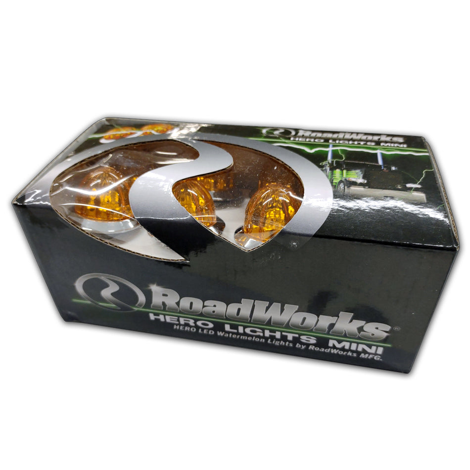 Roadworks 3/4" HERO MINI Watermelon LED Light (Amber Light & Amber Lens) 8Pk