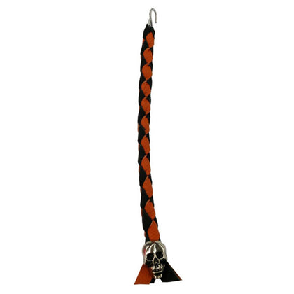 Rockwood - 10" Black & Orange Leather Air Horn Pull Cord With Skull Head Concho