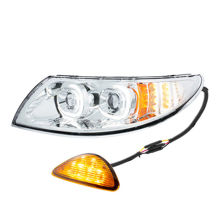 Chrome LED Projector Headlight w Rear Facing Turn Signal for DuraStar 2002-2018 - Driver's Side