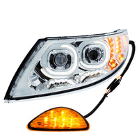 Chrome LED Projector Headlight w Rear Facing Turn Signal for DuraStar 2002-2018 - Driver's Side