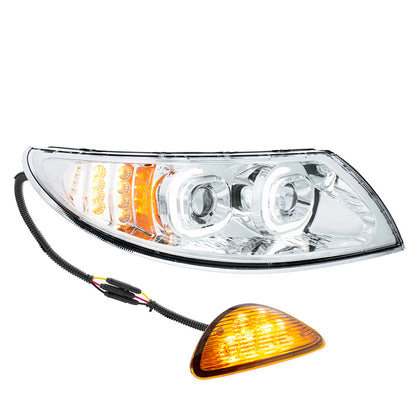 Chrome LED Projector Headlight w Rear Facing Turn Signal for DuraStar 2002-2018 - Passenger's Side