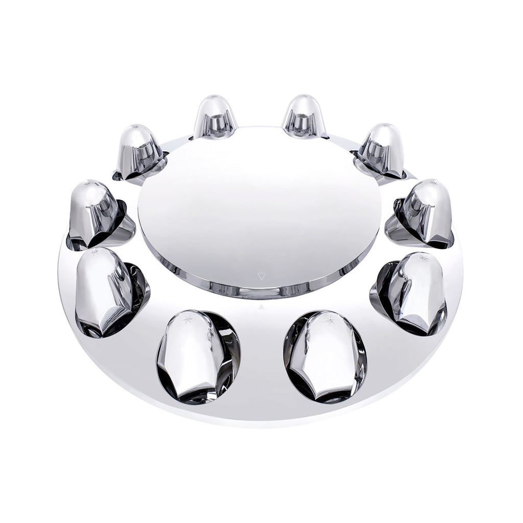 United Pacific - Chrome Front Axle Cover w Dome Cap & 1-1/2" Push-On Nut Covers
