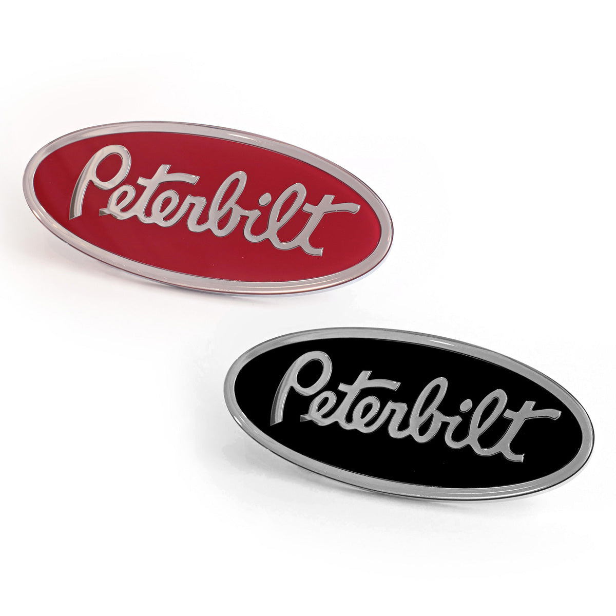 Delpann - Peterbilt Chrome Oval Emblem (Red or Black) - Berube's Truck Accessories