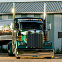 Stainless Steel Peterbilt 379/389 or Kenworth W900 Curved Glass Slim Bowtie Visor