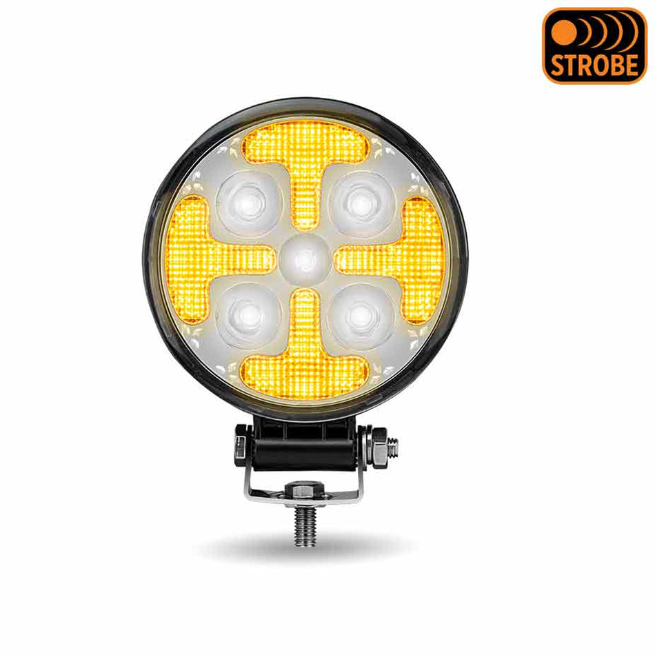 Trux - 4.5" LED Work Lamp w/ Amber Strobe Function - 1800 Lumens Spot Beam (Clear Lens)