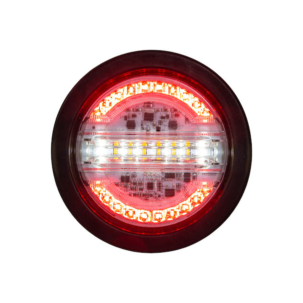Combination 4 Inch Round LED Stop/Turn/Tail, Backup and Amber Strobe Light with 32 LEDs