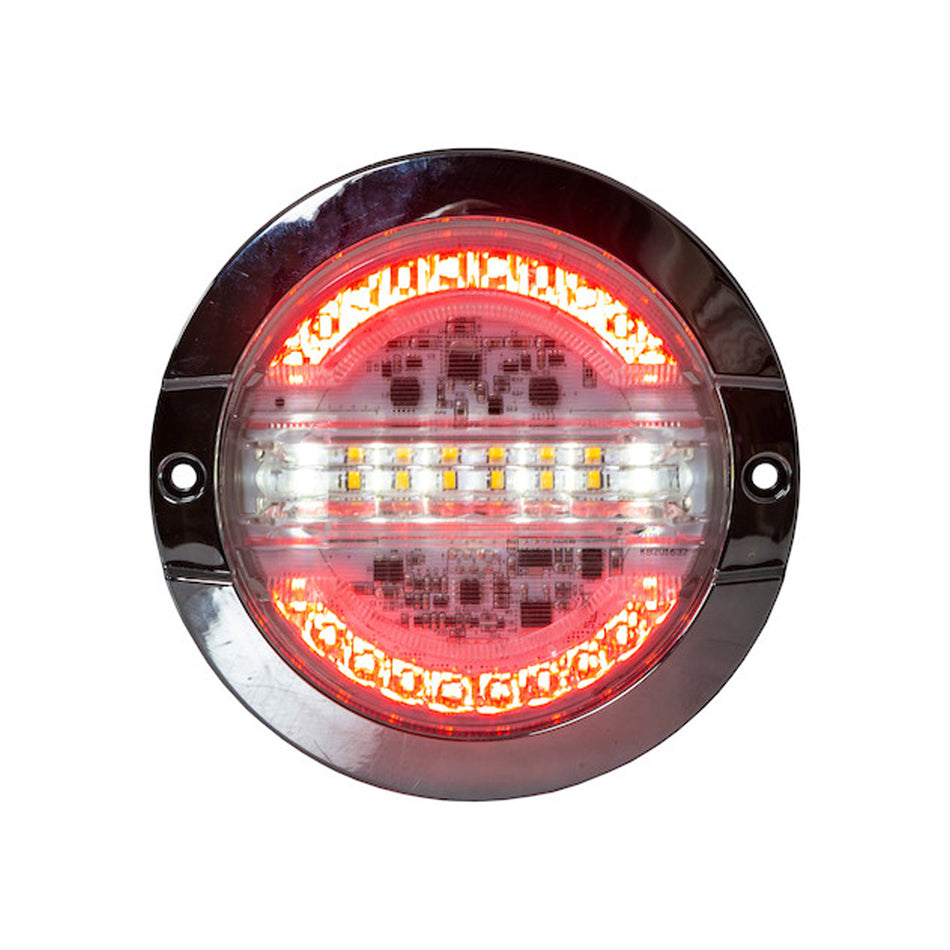 Combination 4 Inch Round LED Stop/Turn/Tail, Backup and Amber Strobe Light with 32 LEDs